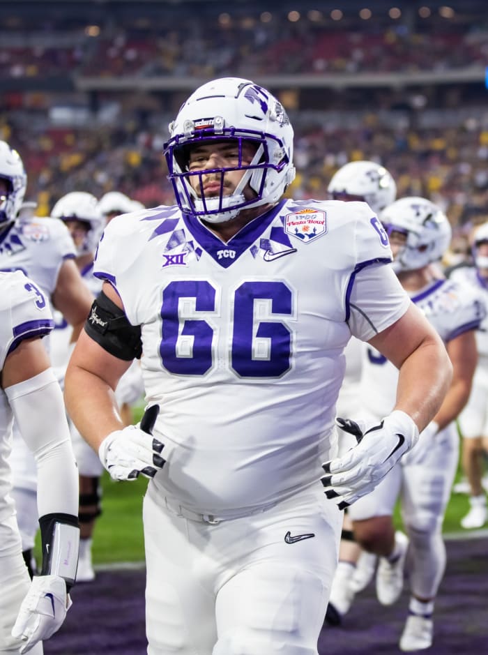 TCU Horned Frogs offensive lineman Noah Bolticoff (66) against the Michigan Wolverines during the 2022 Fiesta Bowl at State Farm Stadium.